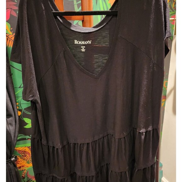 NEW Women's Black Tiered Ruffle Tunic Top 1X By Roaman's - Picture 1 of 15